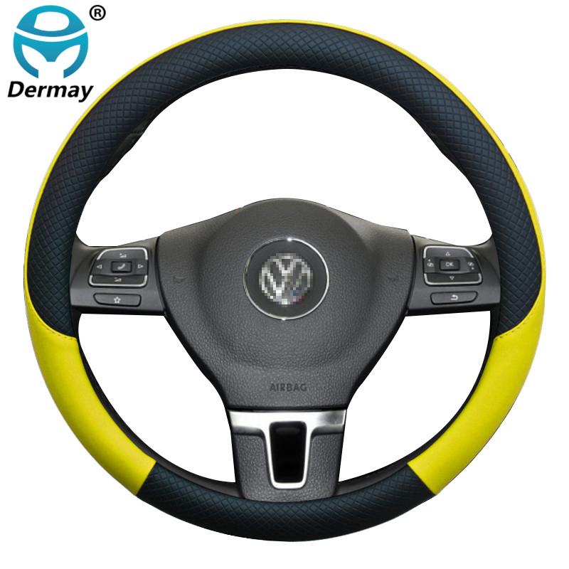 100% брендовый кожаный чехол DERMAY на руль автомобиля, противоскользящий для Volkswagen VW Polo gti 6r седан, авто интерьер