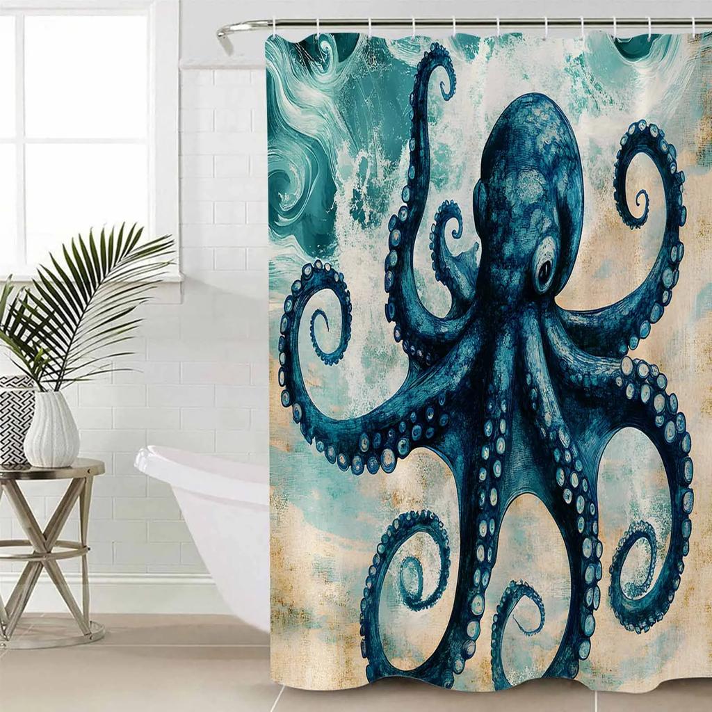 Vintage Octopus Texture Shower Curtains Waterproof Bath Curtains Home Decor Modern Luxury Bathroom Curtain