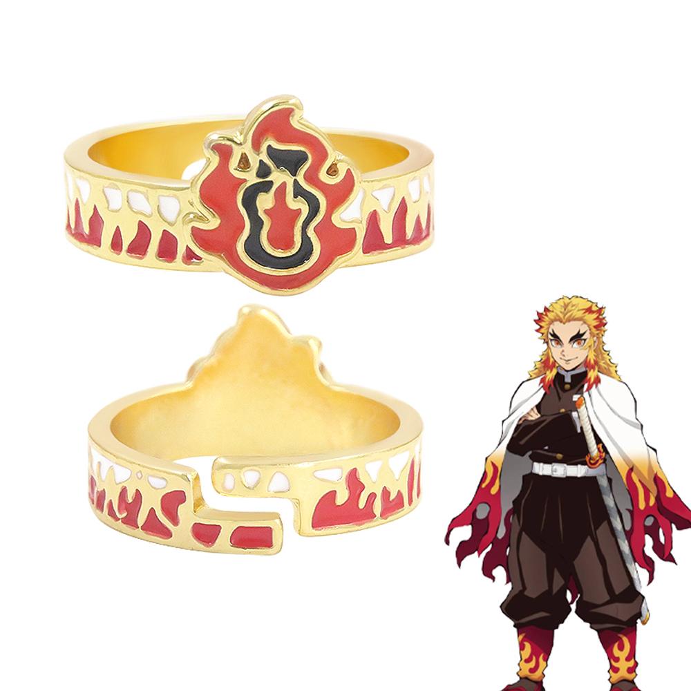 Anime Demon Slayer Ring Kimetsu No Yaiba Kamado Tanjirou Inspired Adjustable Ring For Fans Cosplay Props Jewelry Gift