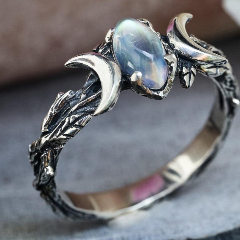 Кольцо в стиле ретро с полумесяцем из лунного камня в стиле бохо - простое помолвочное кольцо в европейском и американском стиле