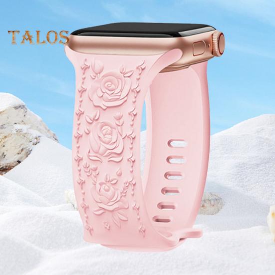 Ремешок для часов с гравировкой и цветочным рисунком Износостойкий дышащий, приятный к коже Не выцветающий силиконовый ремешок для часов с 3D-цветком и гравировкой для Apple Watch