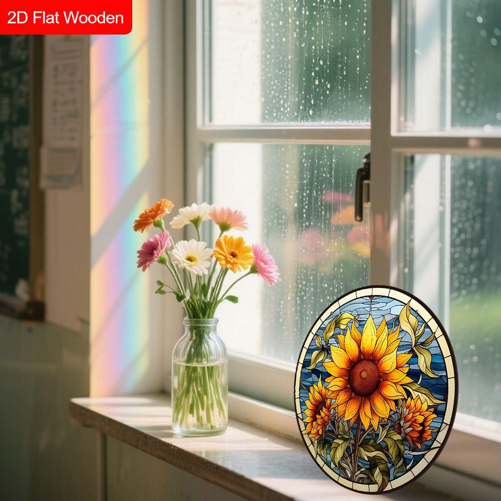 Rustic Wooden Sign with Sunflower Pattern, Round Sign for Front Door, Wall Hanging Decor, Ideal Gift for Friend & Family