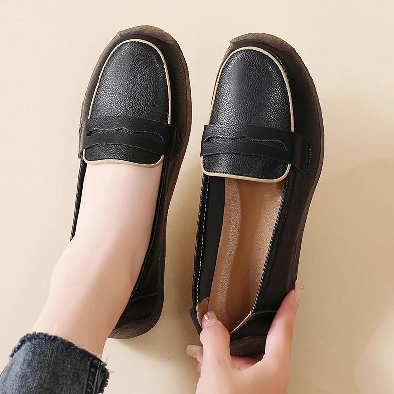 Плоские мягкие кожаные мокасины женские повседневные прогулочные легкие женские туфли больших размеров для работы и отдыха, дышащие, новые весна/лето