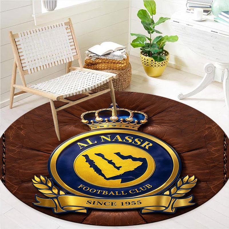 Al-Nassr FC Round Area Rug,Carpet Rug for Living Room Bedroom Sofa Playroom Decor,Non-slip Floor Mat
