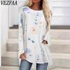 Женские модные повседневные весенне-осенние блузки и рубашки с круглым вырезом и длинными рукавами с цветочным узором и принтом