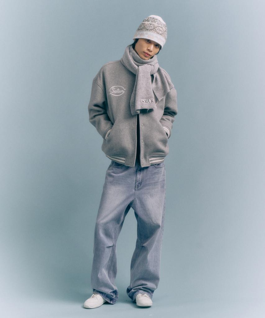 Satur S Applique Wool Varsity Jacket Grey