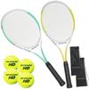 Hard Tennis Racket Set of 2 with 4 Tennis Balls for Beginners HB-19 (Green, Yellow)