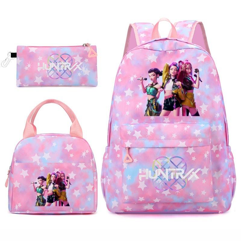 Kpop School Bag, Witch Hunter Girl Group Student Three-Piece School Bag, Large Capacity Backpack, Lightweight Cartoon School Bag