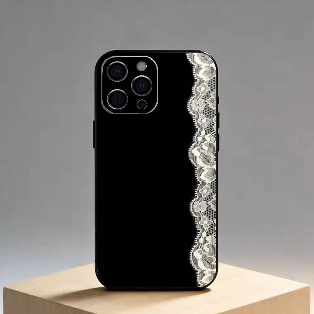 Кружевной чехол для телефона iPhone 17, 16, 15, 14, 13, 12, 11 Plus, Pro Max, XS, Мягкий силиконовый черный чехол