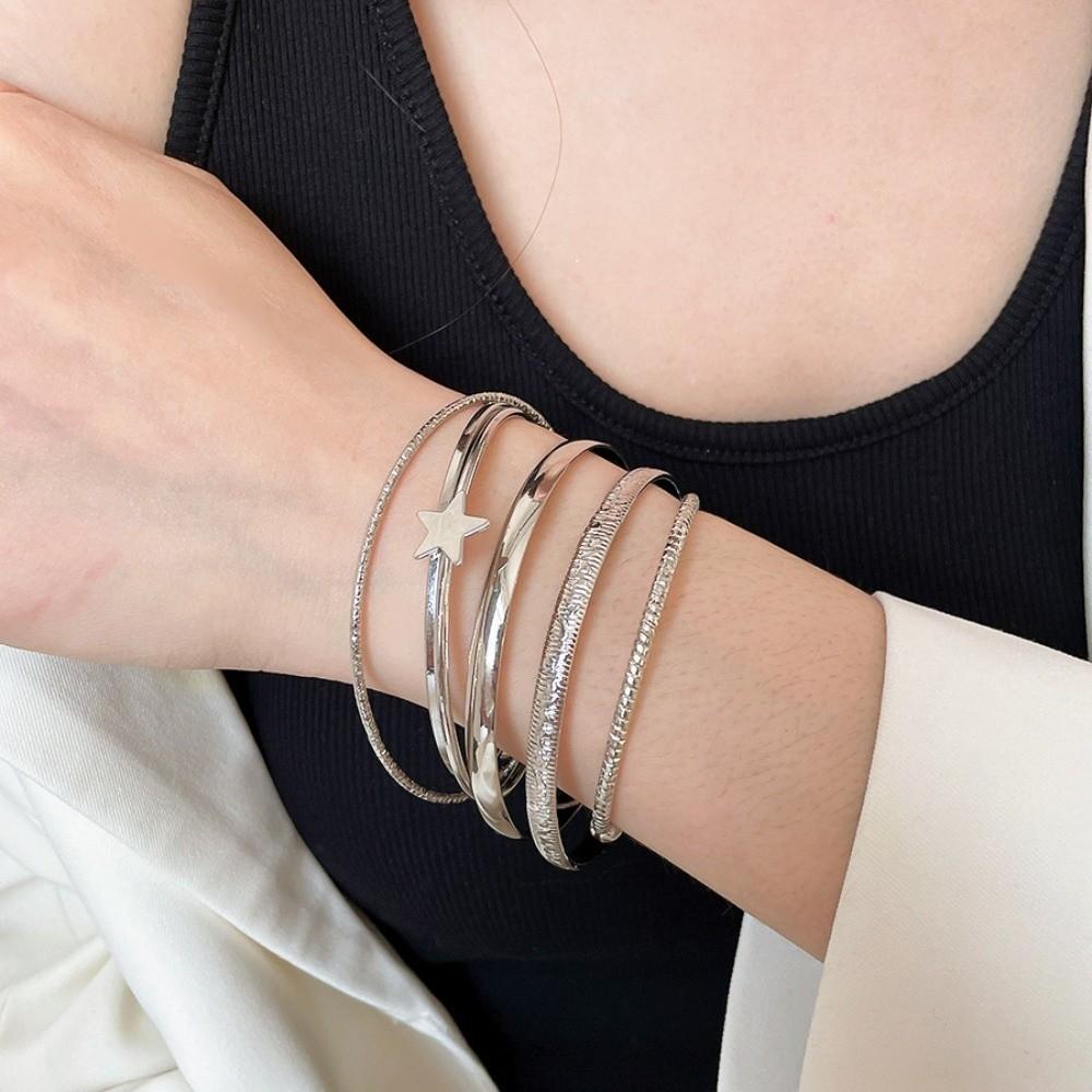 6Pcs/7Pcs Europe American Style Wide Open Bangle Set Exaggerated Bracelet Girls
