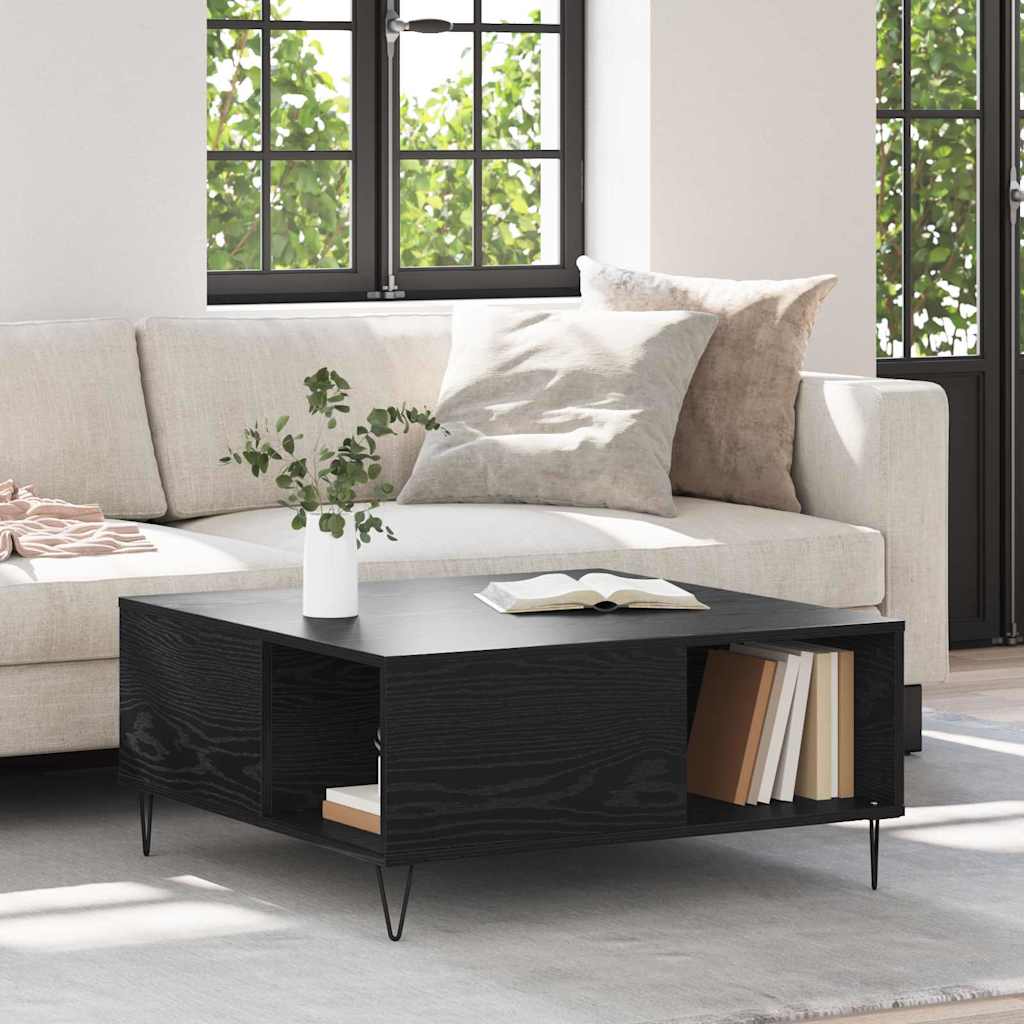 Coffee Table Black Oak Look 80 x 80 x 36.5 cm Engineered Wood