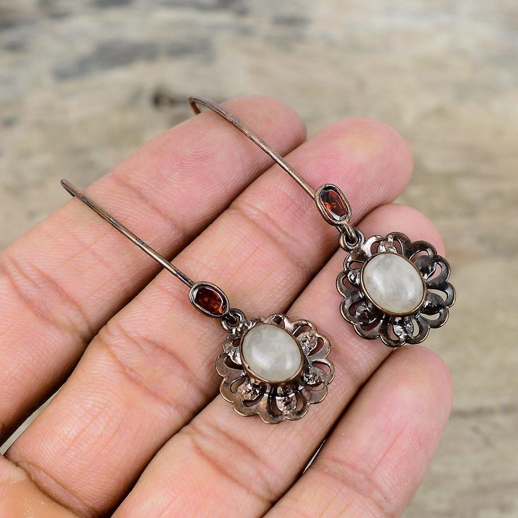 Серьги с радужным лунным камнем Серьги с цитрином Медные серьги гальванопластики Ювелирные изделия ручной работы Серьги с драгоценными камнями Ювелирные изделия гальванопластики Подарок для мамы