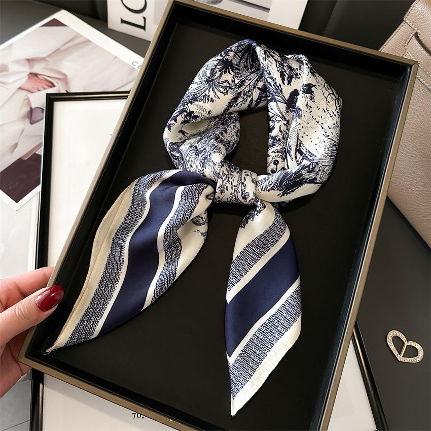 2024 Новый квадратный шарф с имитацией шелкового принта, роскошный бренд, тонкий дышащий шейный платок, солнцезащитный платок в стиле бохо для женщин