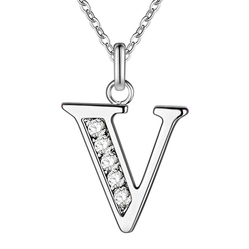 Simple Shiny Zircon 26 English Letters Pendant Women Men Thin Necklaces Jewelry MIT