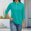 Women's Fashion Casual Lapel Short 3/4 Sleeve Solid Color Shirt Women's Button Up Tops