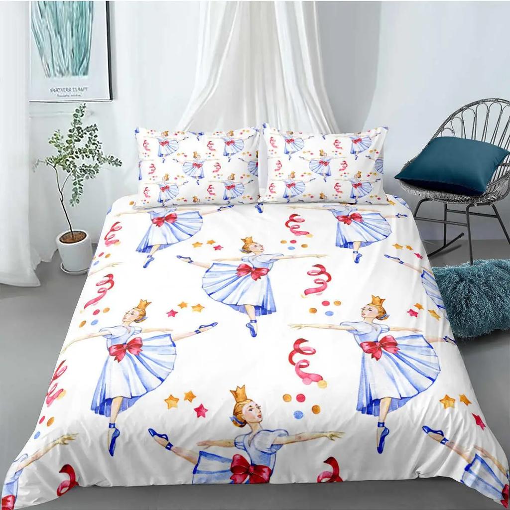Ballet Girl Duvet Cover Set King Size Pink Lovely Little Ballerinas Bedding Set Kids Girls Princess Soft Polyester Quilt Cover