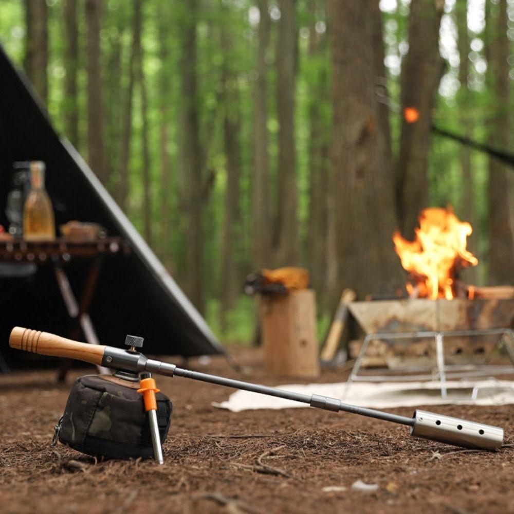 Timber Handle Long Flamethrower Three-stage Flame Lighter Fuel Burner Lighter Fire Starting