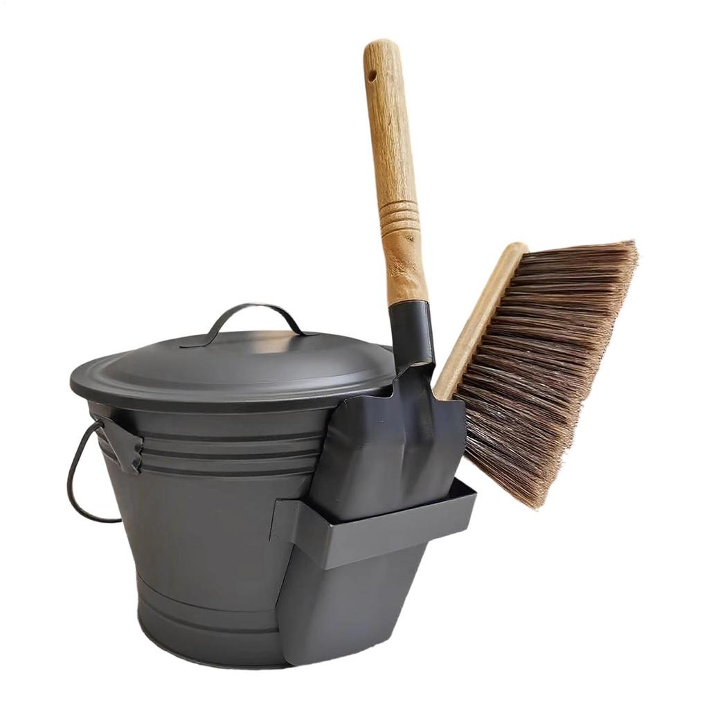 Настенный набор для сбора золы из печи Металлический контейнер Ведро для золы с крышкой Лопатка Метла Для камина На улице В помещении Патио Сад