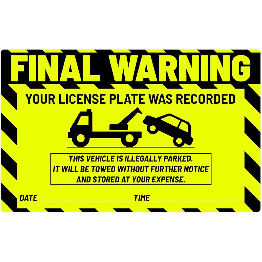 easykart labels 50 Parking Violation Sticker - Vehicle Illegally Parked Tow Notice - No Parking Warning Stickers - Scrap to Remove Neon Green 5 x 8