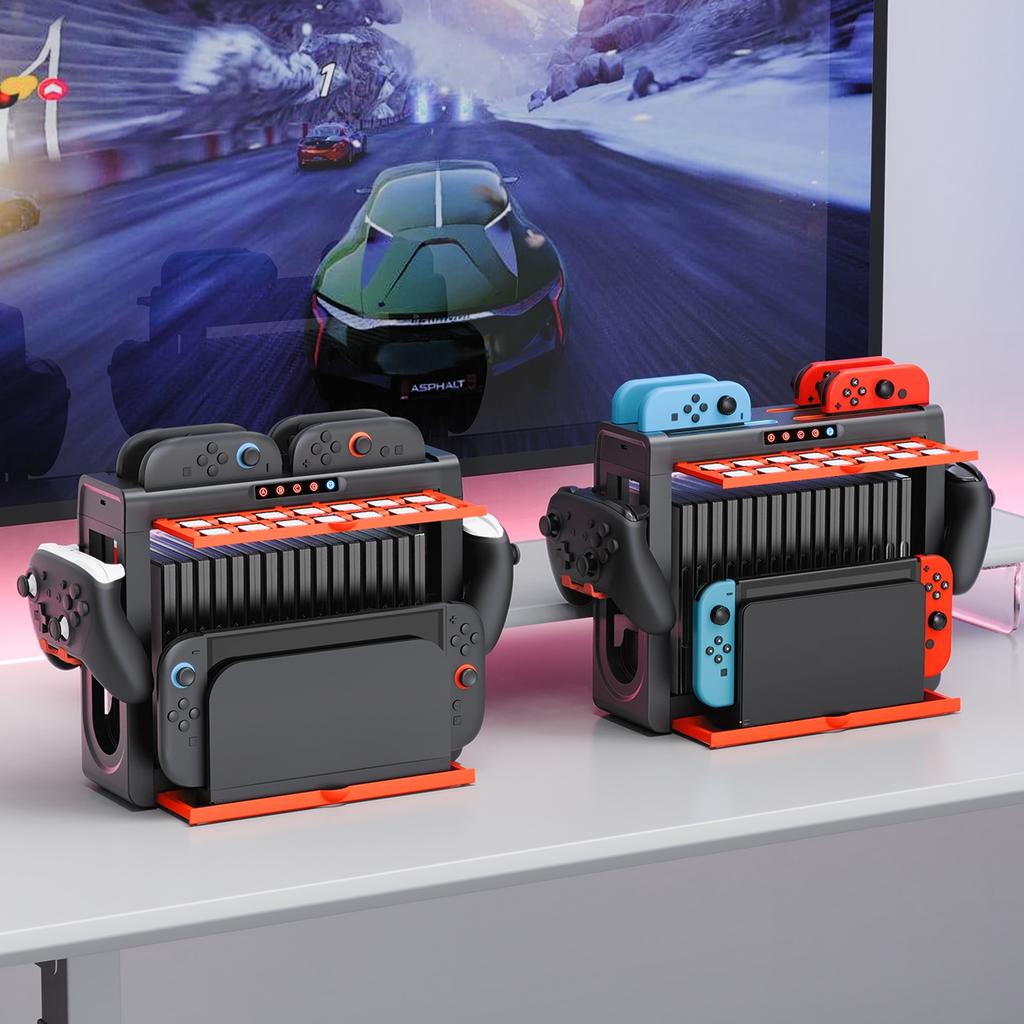 IPEGA PG-SW2027 Charging Dock for Nintendo Switch / Switch 2 Storage Holder Charging Stand with 8 Slot Controller Charger / USB Port / Game Card Slots