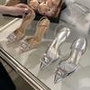 Silver High Heels Early Spring New Versatile Thin Heel Pointed Bag Head Rhinestone Square Buckle Women's Sandals