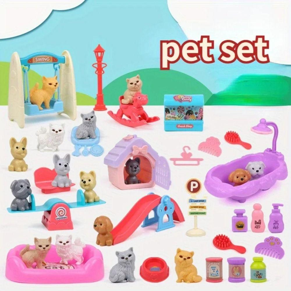 Animal Dog Pet Basket Toys Dog Doll Set Scene Playing Toys New Puppy Pretend Play Toy