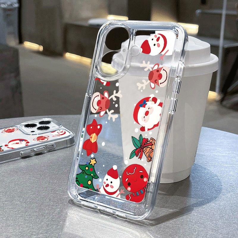 Чехол с рисунком Санта-Клауса, оленя, для iPhone 16, 15, 14, Pro Max, 13, 12, Mini, 11, Pro Max, Xr, Xs Max, 8, 7, противоударный, прозрачный, мягкий, силиконовый