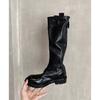 Cowhide Version ~ Retro Pleated Thick-soled Long Knight Boots Women's Slim Leather High Boots