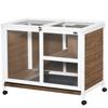 2-Tier Rabbit Hutch with House, Ramp and Removable Tray, Made of Fir Wood, 91.5x53.3x73 cm, Brown