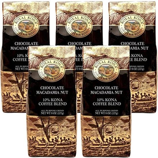 Kona Chocolate со вкусом макадамии Kona Blend Coffee 227 г x 5 упаковок (Королевский кофе) (порошок)