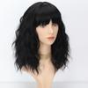 MISS WIG Women Natural Wavy Wig with Bangs Synthetic Fiber Shoulder Length Light Blue Cosplay Daily Wear Blue Wavy Wig