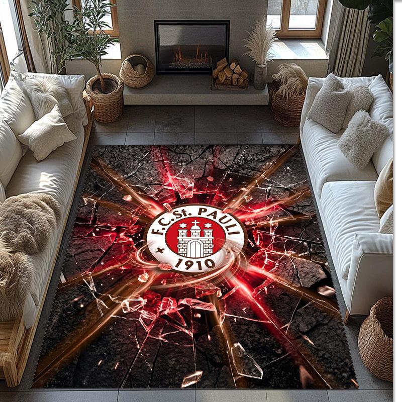 FC St. Pauli Football Print Crystal Velvet Rug, Comfortable Water Absorbent Non Slip Indoor Floor Carpet