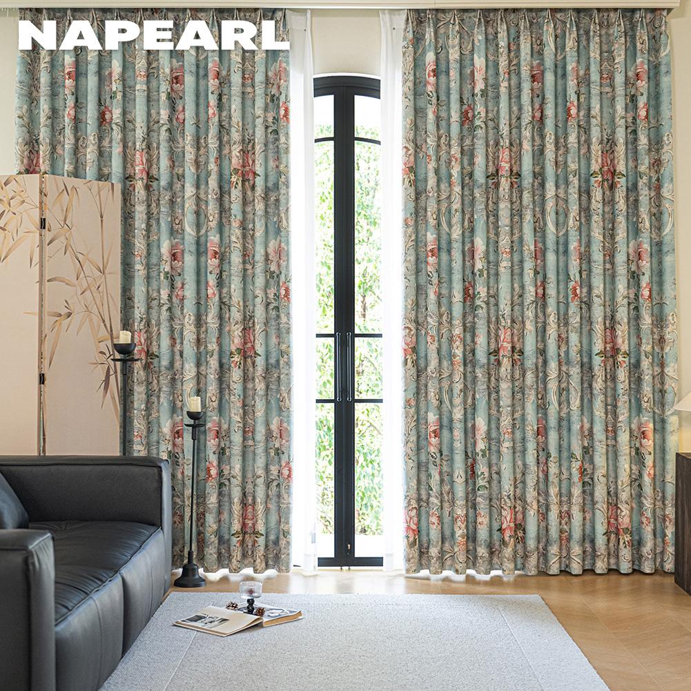 1 шт. NAPEARL Французский идиллический стиль Блэкаут Шторы Синий фон с принтом пионов Плотные шторы для спальни гостиной окна для домашнего декора