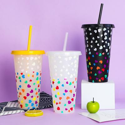 Соломенные кофейные чашки на 25 унций, однослойные, меняющие цвет пластиковые чашки для воды, герметичные штабелируемые многоразовые подарки на День святого Валентина