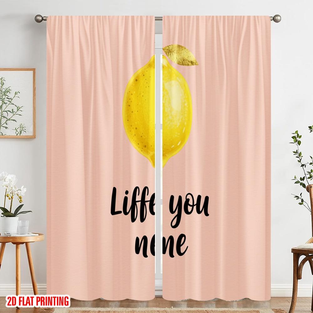 2pcs 2D Flat Printing Curtains Lemon Life Love You Polyester Without Electricity Family Party Perfect for Holiday Party General