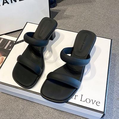 Высококлассная верхняя одежда крутые тапочки с сандалиями женские осенние новые толстые каблуки простые с открытым носком высокие каблуки