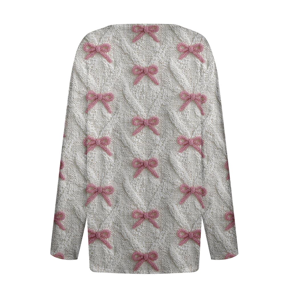 Women's Fashion Casual V-Neck Button-Up Long-Sleeve T-Shirt With Christmas Print Top