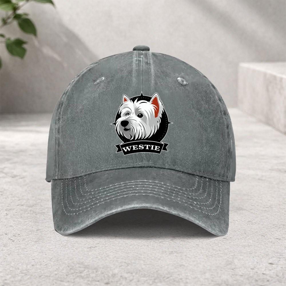 Westie Dog Head Graphic Washed Baseball Cap Unisex Vintage Cotton Snapback Hat Outdoor Casual