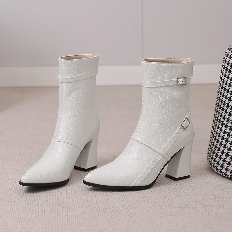 Большие размеры 49 50 женские ботинки из искусственной кожи крокодила с двойной пряжкой-молнией цвета красного вина, ярко-желтого, темно-синего цвета, на высоком каблуке