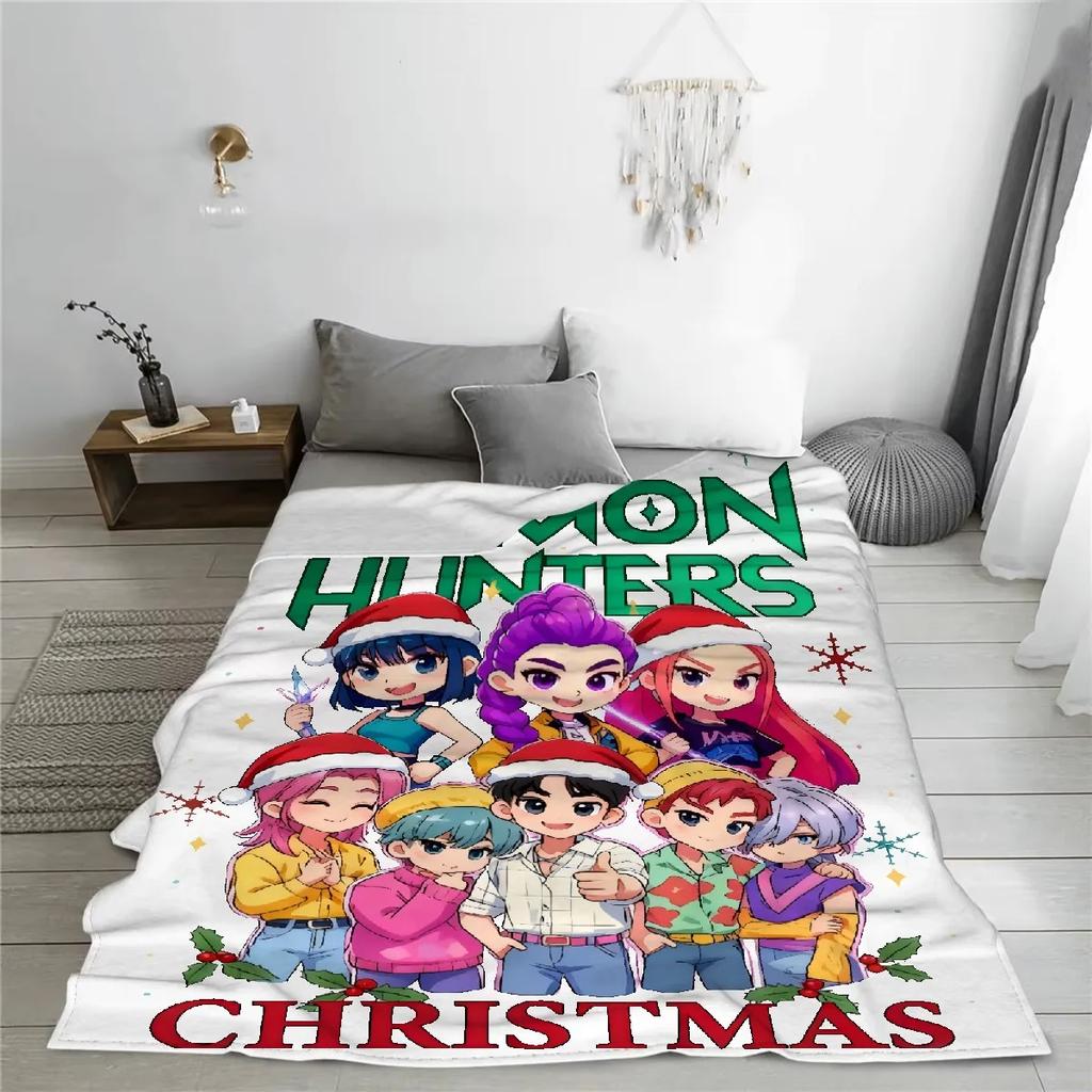 K-pop Охотник на демонов Одеяло Huntrix K-pop Индивидуальное одеяло K-pop Охотники на демонов Рождественский подарок для детей Семьи Рождественское украшение