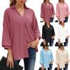 Women's V-neck Casual Shirt Seven-point Lantern Sleeve Button-up Shirt