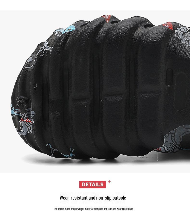 Мужские сандалии из ЭВА с толстой подошвой и принтом граффити: Универсальная обувь с отверстиями для заброда и пляжного ношения