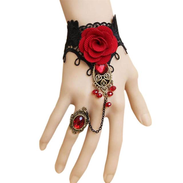 1pcs Steampunk Vampire Black Lace Rose Bracelets Vintage Gothic Butterfly Bracelet For Woman