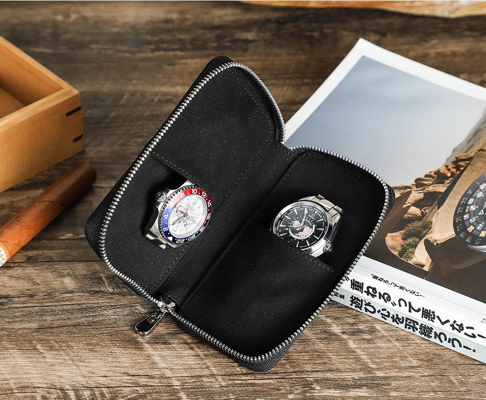 CONTACTS FAMILY Two-Piece Top Grain Cowhide Watch Pouch - Handmade Storage for Couple's Wristwatches