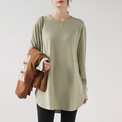 Свитшот для женщин хлопковый свободный длинный рукав футболка топ удобный круглый вырез повседневный пуловер топ свитшот