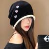 Heart Button Knitted Beanies Cap Curl Brim Pullover Hats Trendy Y2k Baggy Cap Streetwear