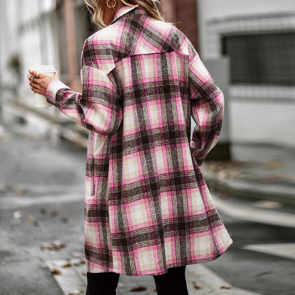 Женская модная клетчатая свободная повседневная осенняя и зимняя куртка с длинными рукавами
