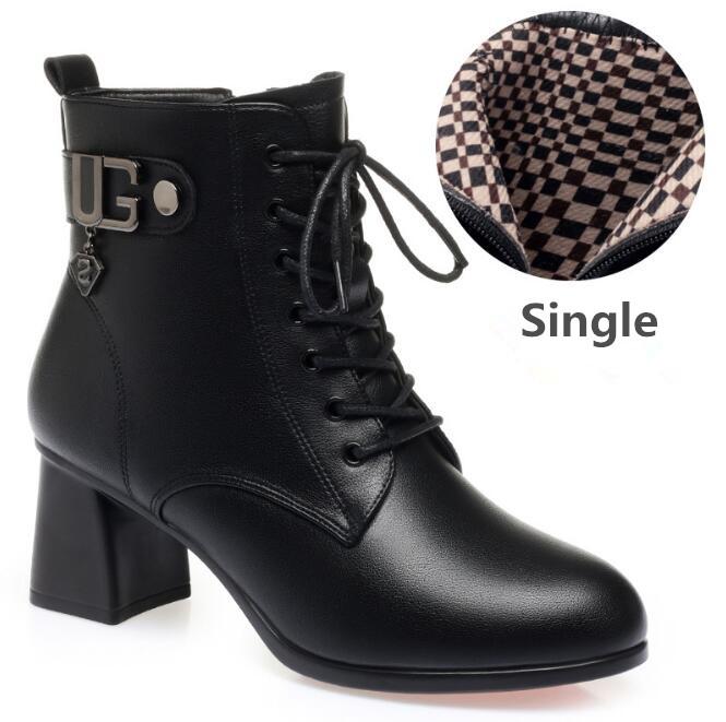 Женские ботильоны из натуральной кожи, женские плюшевые теплые нескользящие зимние ботинки, женская обувь на высоком каблуке, женские ботинки на толстом каблуке