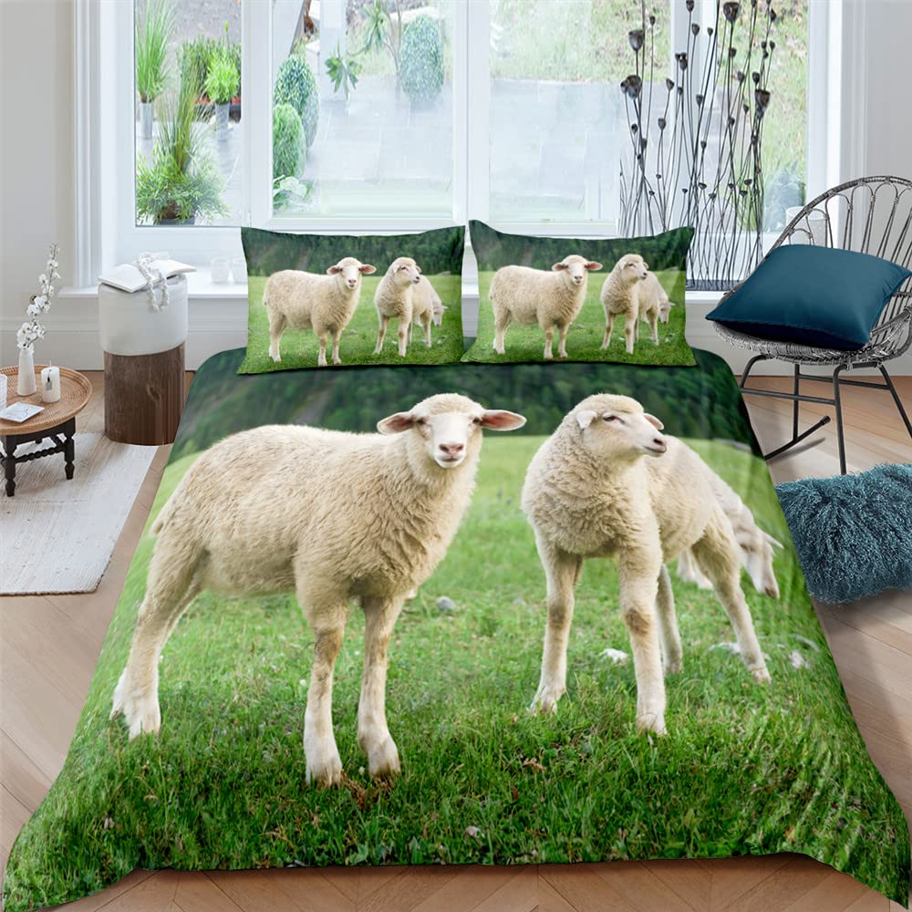 Комплект постельного белья Funny Sheep King Queen с изображением животных из фермы, пододеяльник с белыми маленькими овечками, 2/3 предмета из полиэстера, пододеяльник