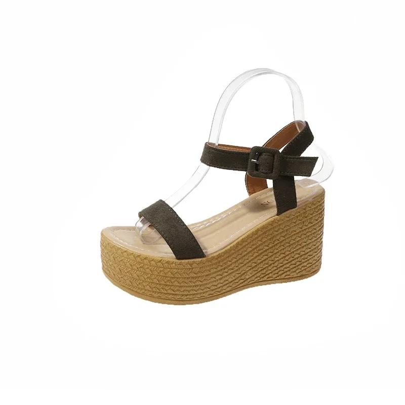 Women Leisure Wedges Heeled Shoes Fashion Summer New Sandals Black Party Platform High Heels Shoe Sandalias Mujer Size 42